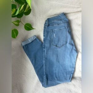 Just USA light blue skinny jeans with cuffed hem, size 27